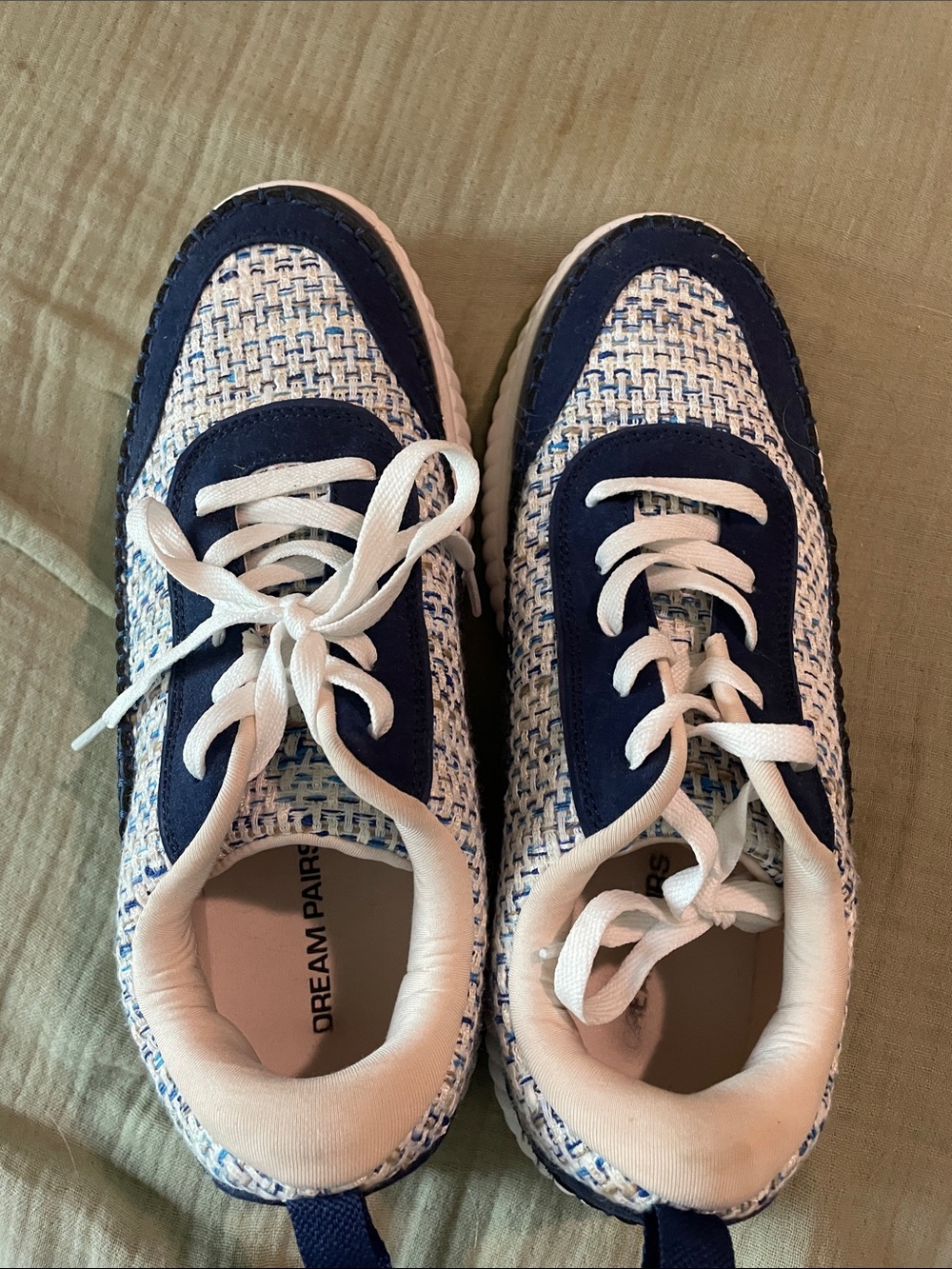Dream Pairs Women’s Navy and White Tweed Lace-Up Sneakers with Suede Trim